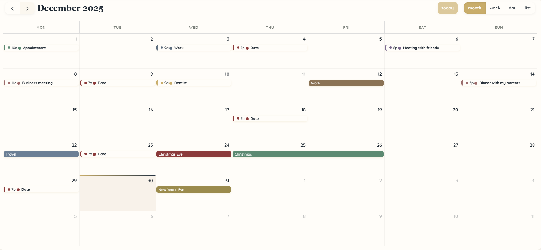 Kalendro light mode preview